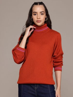 Roadster Polka Print Turtle Neck Casual Women Red Sweater