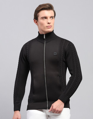 MONTE CARLO Self Design High Neck Casual Men Black Sweater