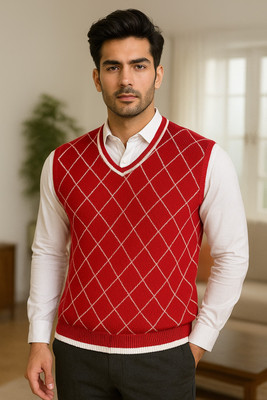 LUFEEP Checkered V Neck Casual Men Multicolor Sweater
