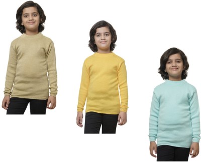 IndiWeaves Solid Round Neck Casual Boys Beige, Yellow, Blue Sweater