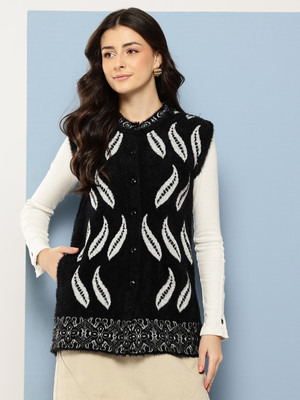 METRONAUT Self Design Round Neck Casual Women Black Sweater