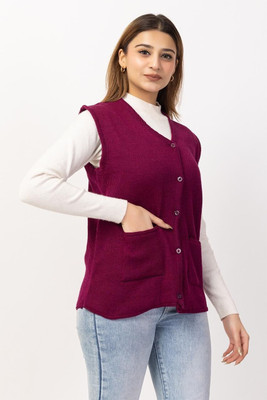 avtar Solid V Neck Party Women Purple Sweater