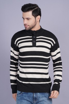 AXOLOTL Woven High Neck Casual Men Black, White Sweater