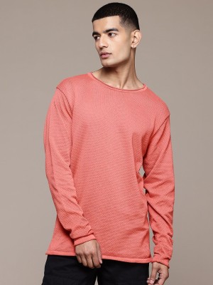 Roadster Self Design Round Neck Casual Men Red Sweater