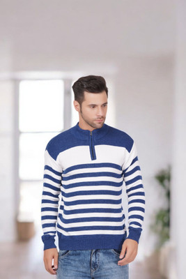 KIPEKEE Striped Round Neck Casual Men Blue Sweater