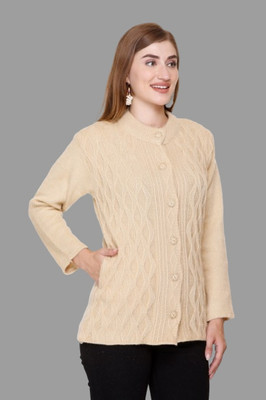 Biwu Self Design Round Neck Casual Women Beige Sweater