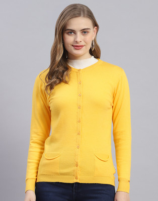 MONTE CARLO Solid Round Neck Casual Women Yellow Sweater