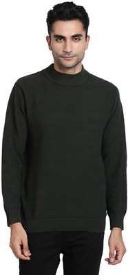 TURTLE Solid Round Neck Casual Men Black, Green Sweater