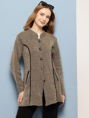 MUHURATAM Solid Mandarin Neck Casual Women Beige Sweater