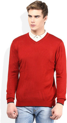 Super Weston Trend Solid V Neck Casual Men Red Sweater