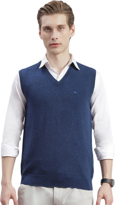 MONTE CARLO Solid V Neck Casual Men Blue Sweater