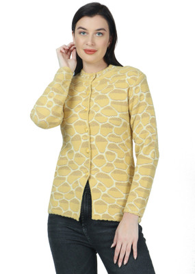 HITTIKA Woven Crew Neck Casual Women Yellow Sweater