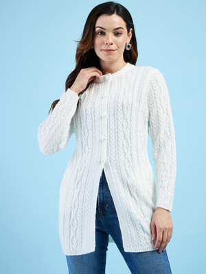 CLAPTON Self Design Round Neck Casual Women White Sweater