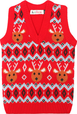 Knitco Woven V Neck Casual Baby Boys & Baby Girls Red Sweater