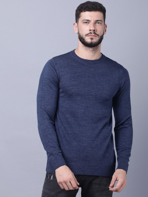 Coldplay Solid Round Neck Casual Men Blue Sweater