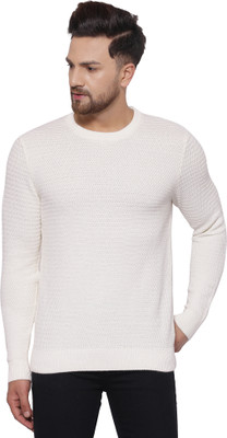 RED TAPE Self Design Round Neck Casual Men White Sweater