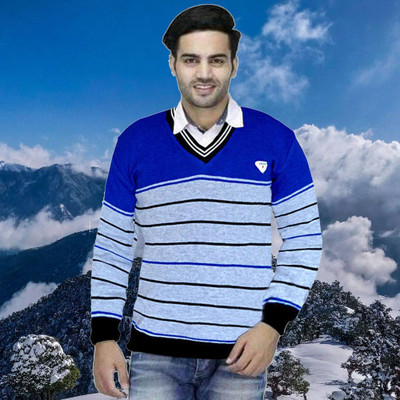 RUBAE Striped V Neck Casual Men Multicolor Sweater