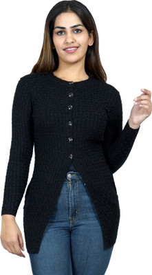 Varenyam Self Design Round Neck Party Women Black Sweater