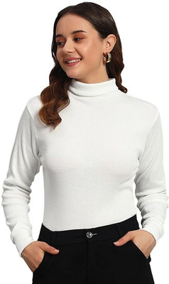 shubam enterprises Solid High Neck Casual Women White Sweater