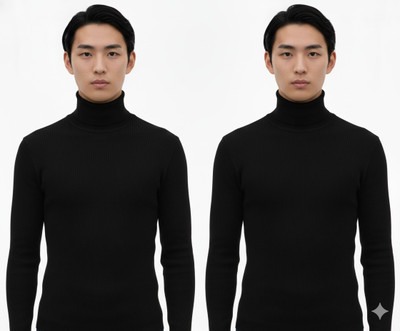 Zeffit Self Design High Neck Casual Men Black Sweater
