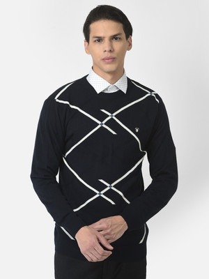 CRIMSOUNE CLUB Printed Round Neck Casual Men Blue Sweater