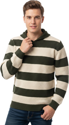 Looks United Solid Hooded Neck Casual Men Dark Green Sweater