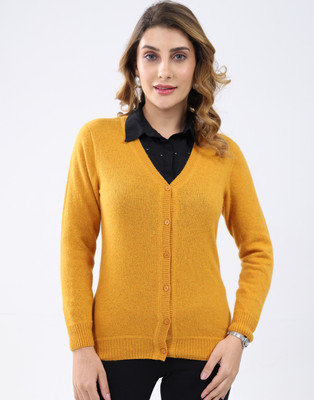 MONTE CARLO Solid V Neck Casual Women Yellow Sweater