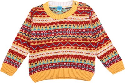 V-MART Self Design, Printed Round Neck Casual Baby Girls Yellow Sweater