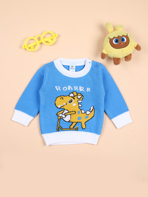 V-MART Printed Round Neck Casual Baby Boys & Baby Girls Blue Sweater