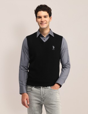 U.S. POLO ASSN. Striped Crew Neck Casual Men Black Sweater