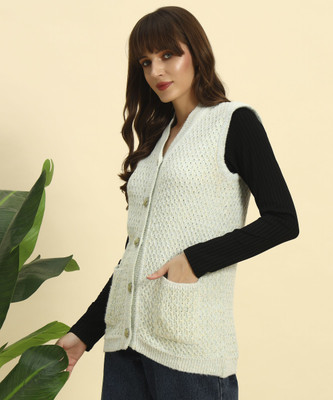 KILVESTED Self Design V Neck Casual Women Light Green Sweater