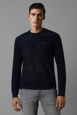 LOUIS PHILIPPE Solid Crew Neck Casual Men Dark Blue Sweater