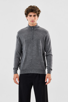 Snitch Self Design High Neck Casual Men Grey Sweater