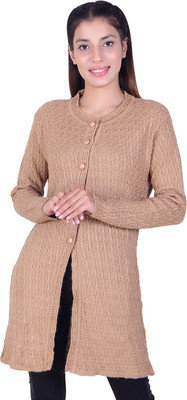 Ogarti Self Design Round Neck Casual Women Beige Sweater
