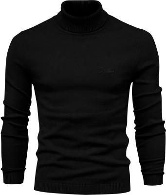 Starvy Solid High Neck Casual Men Black Sweater