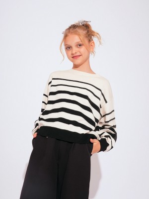 VERO MODA Striped Crew Neck Casual Girls Beige Sweater