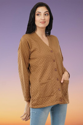 jorden4u Solid V Neck Casual Women Beige Sweater