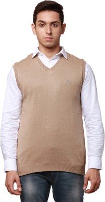 PARK AVENUE Self Design V Neck Casual Men Beige Sweater