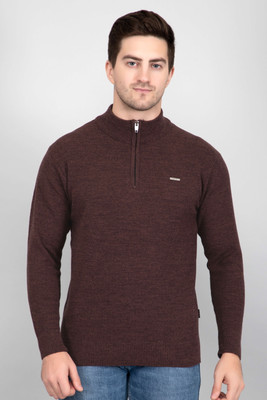 GODFREY Solid High Neck Casual Men Brown Sweater