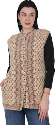 HITTIKA Printed Round Neck Casual Women Beige Sweater