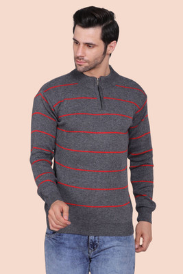 KIPEKEE Striped High Neck Casual Men Grey Sweater