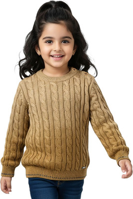 Yellow Apple Self Design Round Neck Casual Baby Boys & Baby Girls Beige Sweater