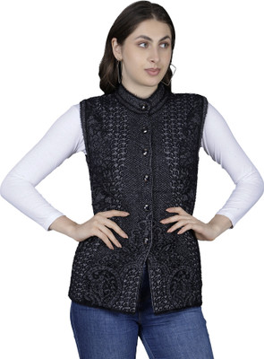HITTIKA Self Design Round Neck Casual Women Black Sweater