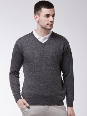 Pivl Self Design V Neck Casual Men Grey Sweater