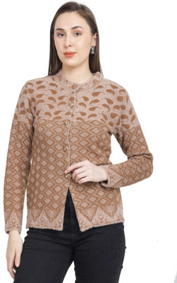HITTIKA Self Design, Woven Round Neck Casual Women Beige Sweater