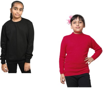 KAVYA Solid Round Neck Casual Girls Black, Pink Sweater