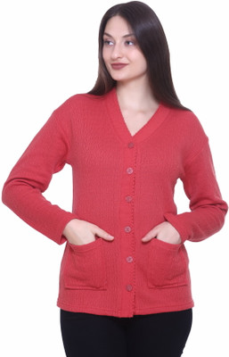 ENOV Self Design V Neck Casual Women Pink Sweater