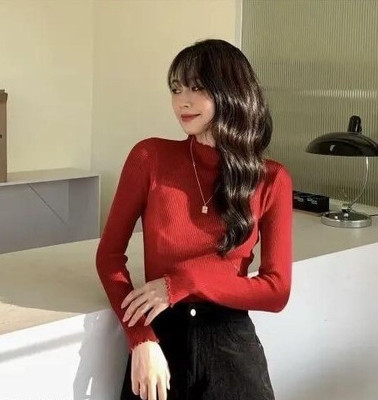 Clothy Solid High Neck Casual Women Maroon Sweater