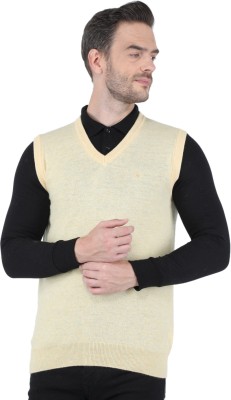MONTE CARLO Solid V Neck Casual Men Beige Sweater