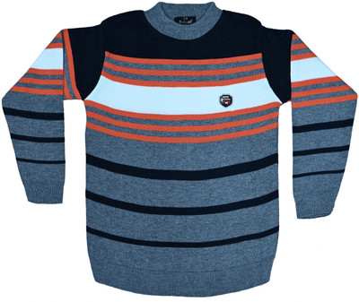 SELCAN Striped Round Neck Casual Boys & Girls Grey Sweater